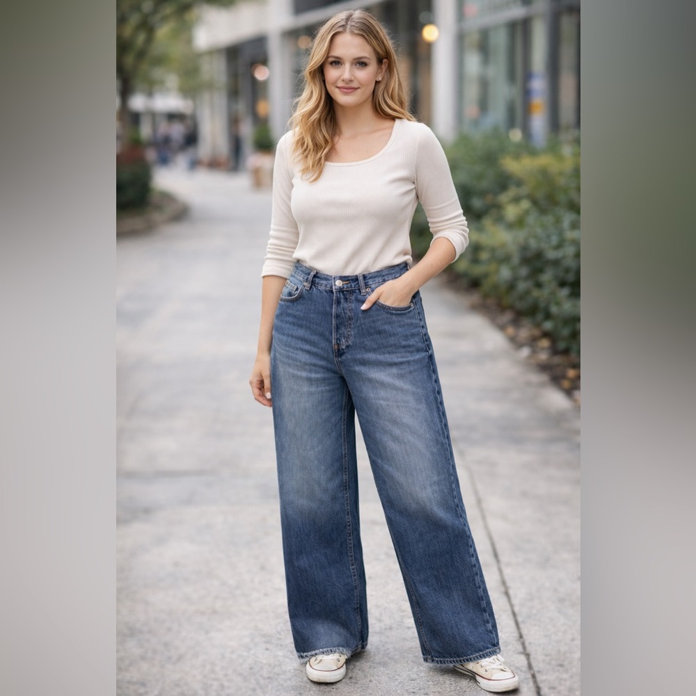 Zara Wide-Leg High-Rise Jeans - Blue BB1